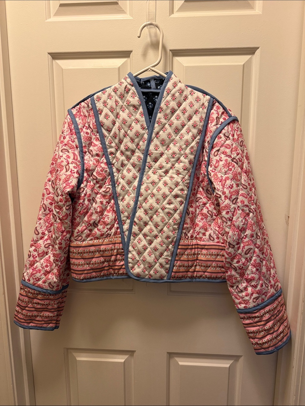 Quilted Floral Reversible Patchwork Jacket - Pink/Blue Multicolor